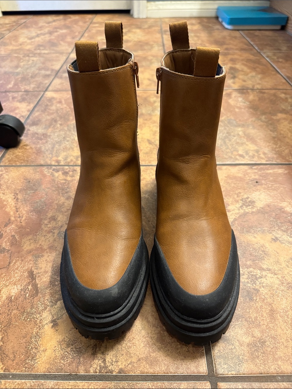 American Eagle Outfitters Tan and Black Leather Ankle Boots